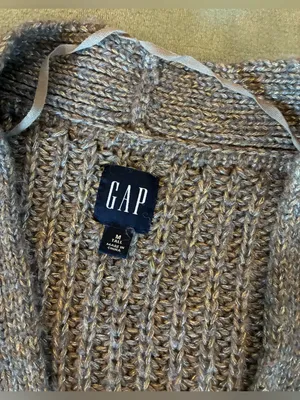 GAP Women’s Size Medium Tall Gray Chunky Knit Button-Up Cardigan thumbnail 3
