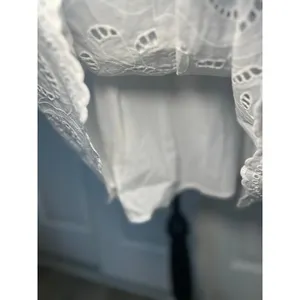 LOFT White Eyelet Cotton Boho Dress Size M Long Sleeve‎ Lined Tiered Fit & Flare thumbnail 3
