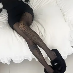 1 Pair of Women's Gothic Punk Spider Web Black Tights‎ thumbnail 5