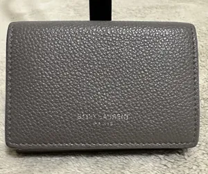 Saint Laurent Pebbled Leather Card Case in Taupe Gray thumbnail 1