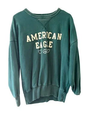 American Eagle Teal Green Oversized Graphic‎ Sweatshirt Peace Hearts XS Comfort thumbnail 1