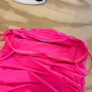 Oh Polly Neon Pink Ruched Bodycon Mini Dress Square Neck Spaghetti Strap US 4 thumbnail 6