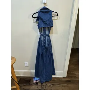 URBAN REVIVO Women's Cutout Sleeveless Lapel Denim Maxi Dress Size US‎ 6 Buttons thumbnail 7