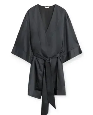 NWT ThirdLove short black silky tie robe, size OS thumbnail 2