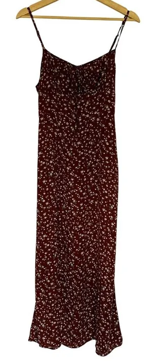 Floral summer sundress maroon red white flowers women's‎ size small midi straps thumbnail 1