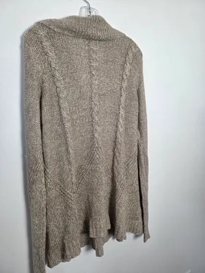Oatmeal Beige Cardigan Sweater Shawl Collar Cable Knit Comfy Loungewear Large thumbnail 6