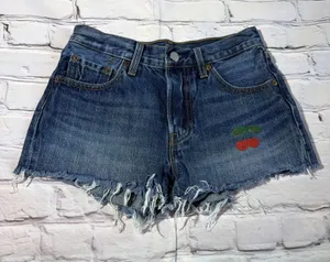 Levi's Cherry Shorts Womens 24 Blue‎ 501 Button Fly Cut Off Cotton thumbnail 1