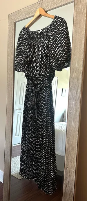 Max Studio Nordstrom Black And White Polka Dot Pleated Skirt Midi Dress Small thumbnail 1