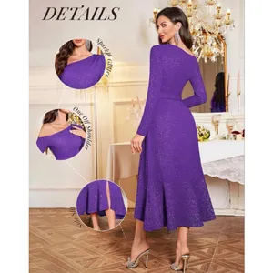 NEW Formal Glitter Wedding Guest Cocktail Formal 1 Shoulder Long Sleeve Dress L thumbnail 5