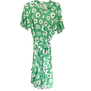 Monki ASOS Green White Floral Retro Tie Waist Button Mini Dress XS thumbnail 4