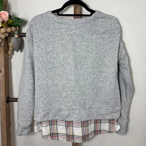 Izod Womens Grey Speckled Sweatshirt Plaid Tie Front Layered Look Size Medium‎ thumbnail 5