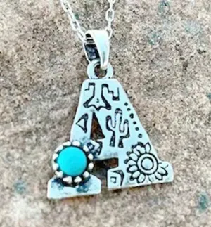 NEW - turquoise letter A necklace, monogram jewelry, Letter A jewelry thumbnail 1