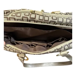 Geometric Square Tote Cosmetic Bag 3pc Set Gold‎ Bronze Metallic MCM Travel thumbnail 9