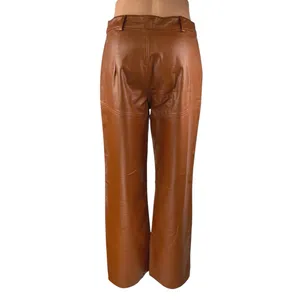 Princess Polly Brown Faux Vegan Leather High Waist Wide Leg Trousers Pants Sz 6 thumbnail 3