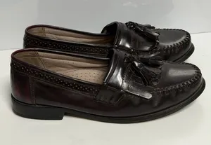 BASS Men's Loafers US Size 9W Black 100% Leather Tassel Slip-On Burgundy C-4 thumbnail 1