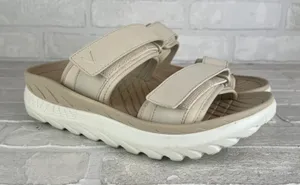 Vionic Renewal Recovery Slides Sandals Womens 9 Men 7.5 Beige 2-Strap Hook Loop thumbnail 1