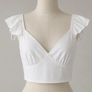 A New Day White Ruffle Cottagecore Romantic Crop Top XL Cotton‎ Rayon V-Neck thumbnail 1