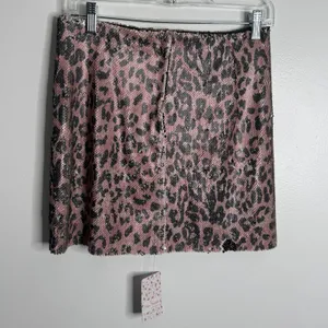 NWT Free People Pink Cheetah‎ Sequin Mini Skirt 2 Edgy Festival Glam Night Out thumbnail 4
