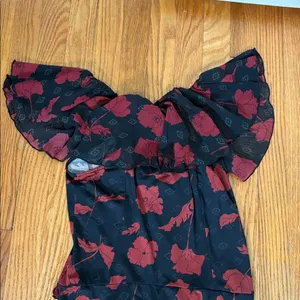 Free People Austyn One Piece Jumpsuit Red Floral Size‎ S boho flare ruffle thumbnail 7