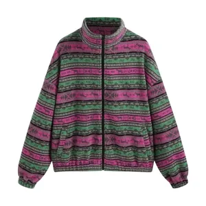 Cider‎ Pink Green Fair Isle Sherpa Fleece Full Zip Jacket XL New thumbnail 4