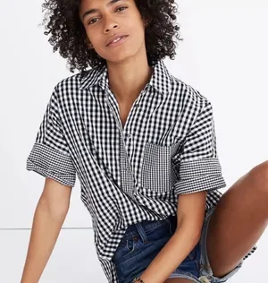 Madewell• Gingham-Play Button-Down Shirt Size S D40‎ thumbnail 1