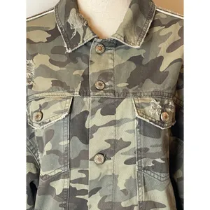 Zara Jacket Women Small‎ Green Camo Cotton Sequin Stripe Coat Streetwear Outdoor thumbnail 6