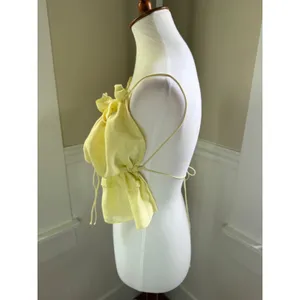 Bardot Margo Barely There Open Back Ruffle Top Yellow Large US 8 thumbnail 11