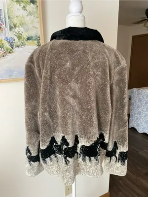 Vintage 90s Black Mountain Horse Faux Fur Print Fleece Jacket XL thumbnail 3