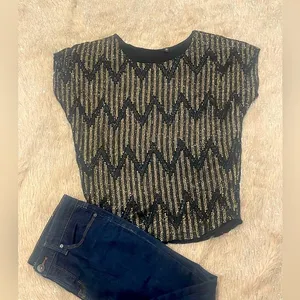 Joe's Jeans Fashion Blouse Sequins Butterfly/short dolman Black/Gold size S thumbnail 1