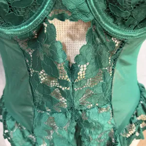 Lilosy NEW Medium Lace Bodysuit Emerald Green Floral Lace With Garter Belt Thigh thumbnail 2