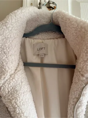 LOFT Cream Sherpa Teddy Coat with Zip Pockets thumbnail 5