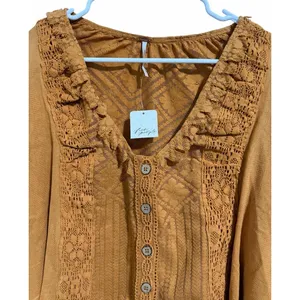 Free People Mae Tunic Top Ruched Pleated Blouse Russet Orange Women's Size XS‎ thumbnail 3