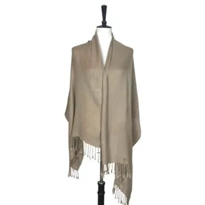 Women’s Bundle 3 Oblong Scarfs Solid Neutral Color Fringe Tan Orange Brown Tan thumbnail 7