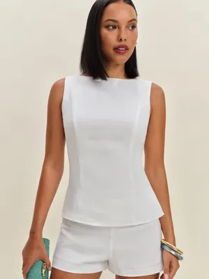 Reformation White Sleeveless Peplum Top and Short Set thumbnail 3