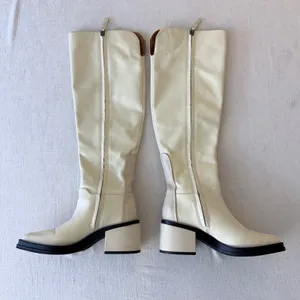 Franco Sarto Dorica Tall Boots 5.5M Cream Leather Block‎ Heel thumbnail 13