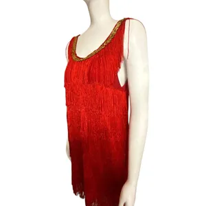 Flapper 1920s Style Red Tiered Fringe Costume Dress thumbnail 3