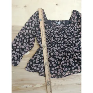 American Eagle Women's Floral Long Sleeve Peplum Top Size Large Smocked Blouse thumbnail 11