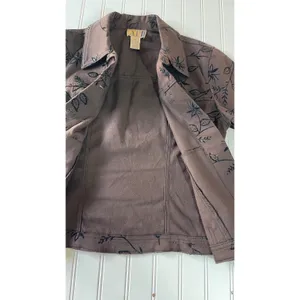 AT Vintage Denim Brown Floral Flocked Velvet Print Trucker Jacket Womens XS thumbnail 5