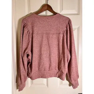 Evereve Womens Puff Sleeve Sweatshirt Heathered Pink‎ Chevron Seam Small thumbnail 4