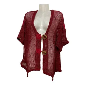 Katie Todd Cardigan Sweater M Medium Lagenlook Boxy Asymmetric Hem Open Knit Art thumbnail 4