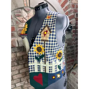 Vest quilted sunflowers birdhouse grannycore kidcore bright thumbnail 4