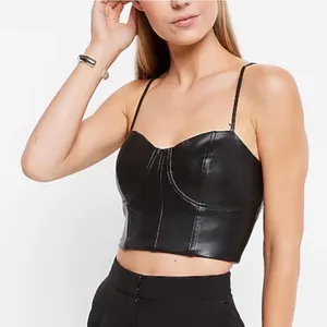 Express Body Contour Corset Top Medium Black Faux Leather Bustier Cropped Cai thumbnail 1