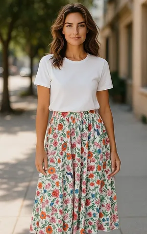 Cupio Womens Skirt Sz M White Floral Colorful Butterflies Flowers Silky Maxi NEW thumbnail 1