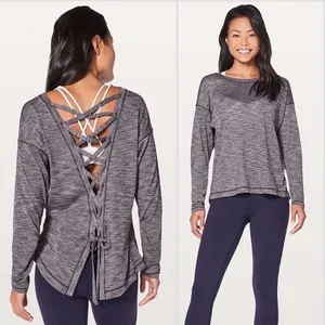 Lululemon Laced With Intent Long Sleeve Heathered Black Grape Size 2 EUC L2152 thumbnail 2
