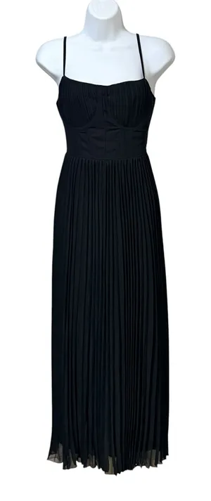 Zeflows Womens Black Corset Pleated Maxi Dress Sleeveless Square Neck Size M thumbnail 1