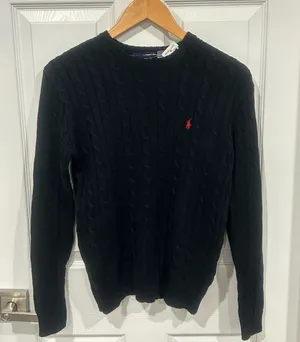 NWT Ralph Lauren Sport Ladies Crewneck Cable-knit Black Sweater size-S thumbnail 1
