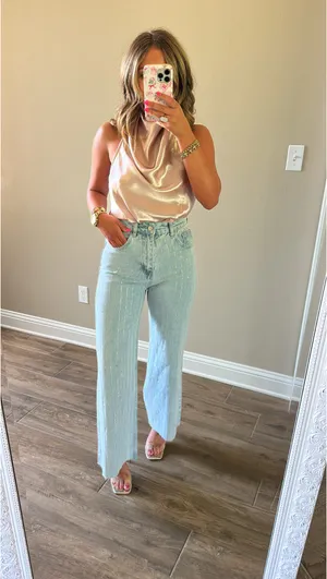 Rhinestone Denim Jeans Blue thumbnail 4