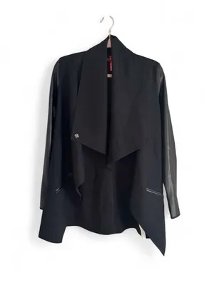SPANX Point Drape-Front Black Faux Leather Trench Style Coat Blazer Size Small thumbnail 4