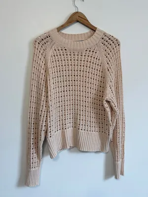 J. CREW Open Knit Sweater Large Tan Beige BZ498 Travel Coastal thumbnail 2