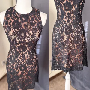 French Connection Floral Lace Sleeveless Mini Cocktail Dress Womens 4 Black Nude thumbnail 3